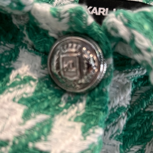 **Karl Lagerfeld green/white houndstooth blazer jacket shacket coat size L - Picture 9 of 10